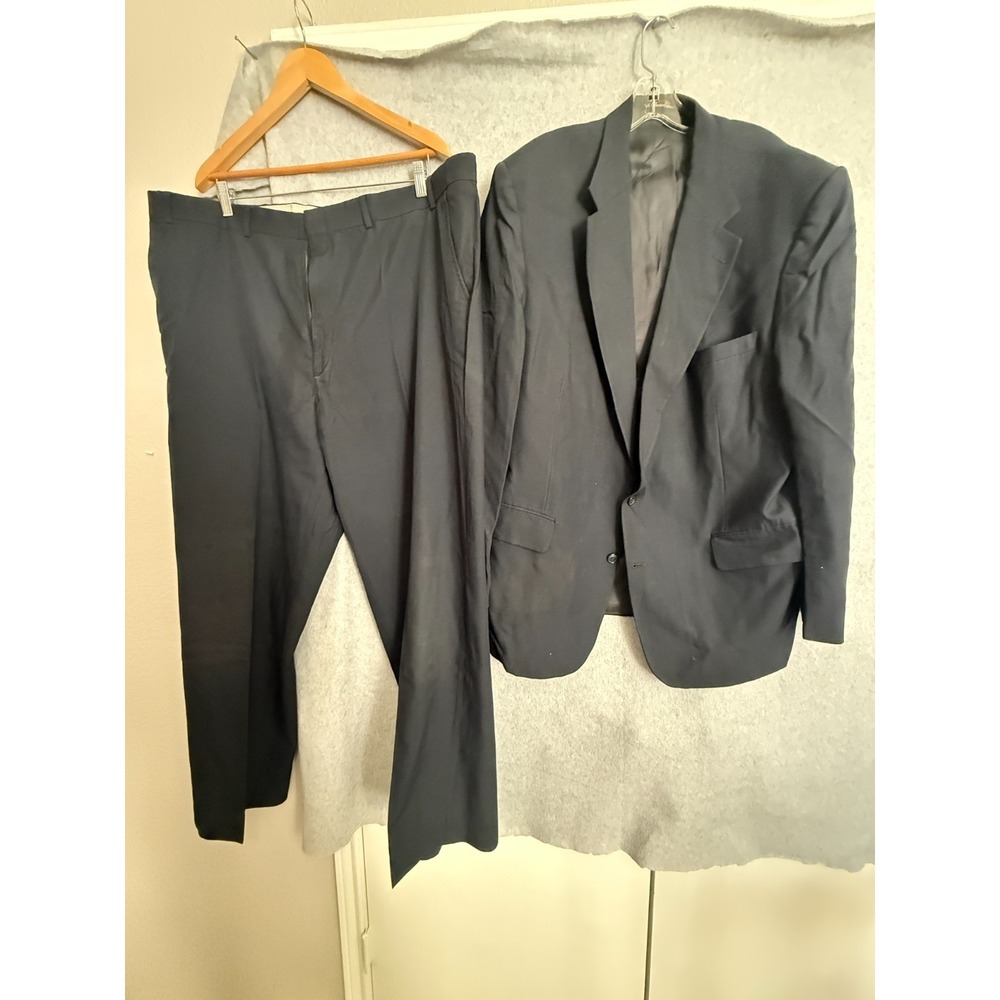 Stafford Suit Men's Jacket 48L Pants 46R Black Wool Blend‎ Suit Set USA Made